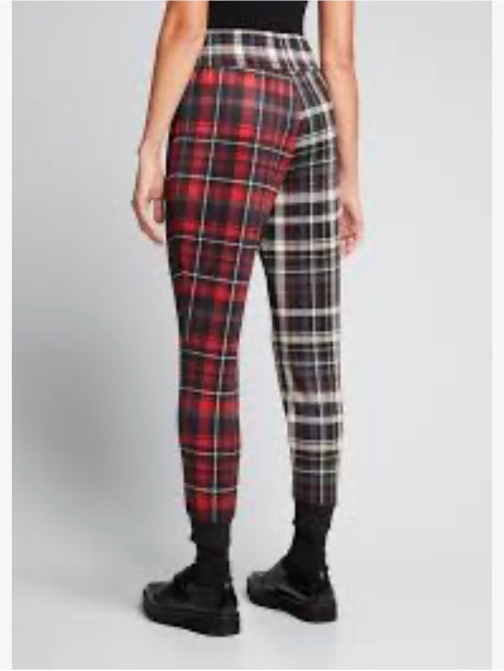 Alice + Olivia Two-Tone Plaid Jogger Pants in Red and Black